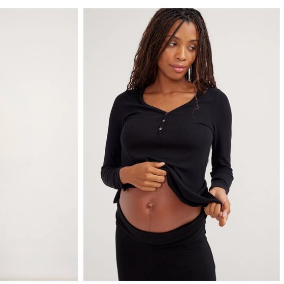 Hatch Maternity The Softest Rib Nursing Henley (Black, Altered) - Picture 2 of 15